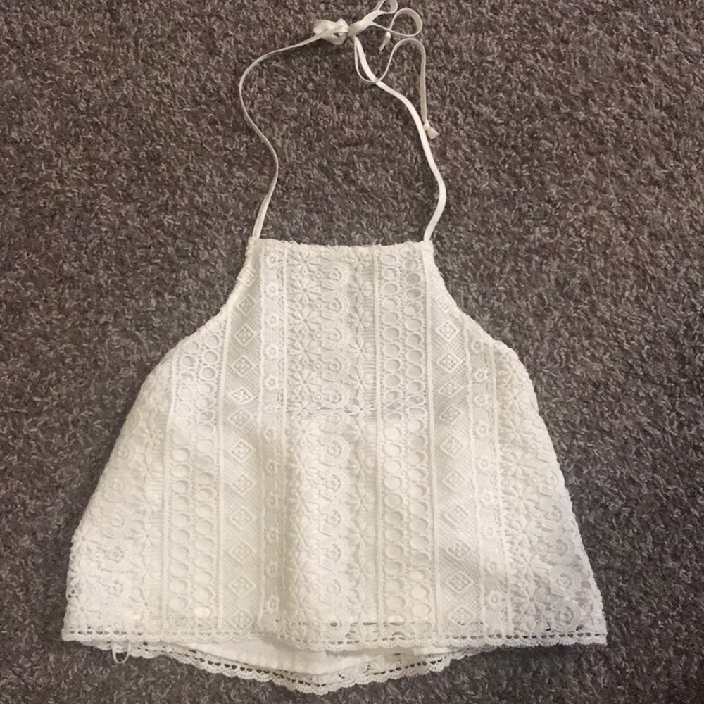 Hollister white floral tie top